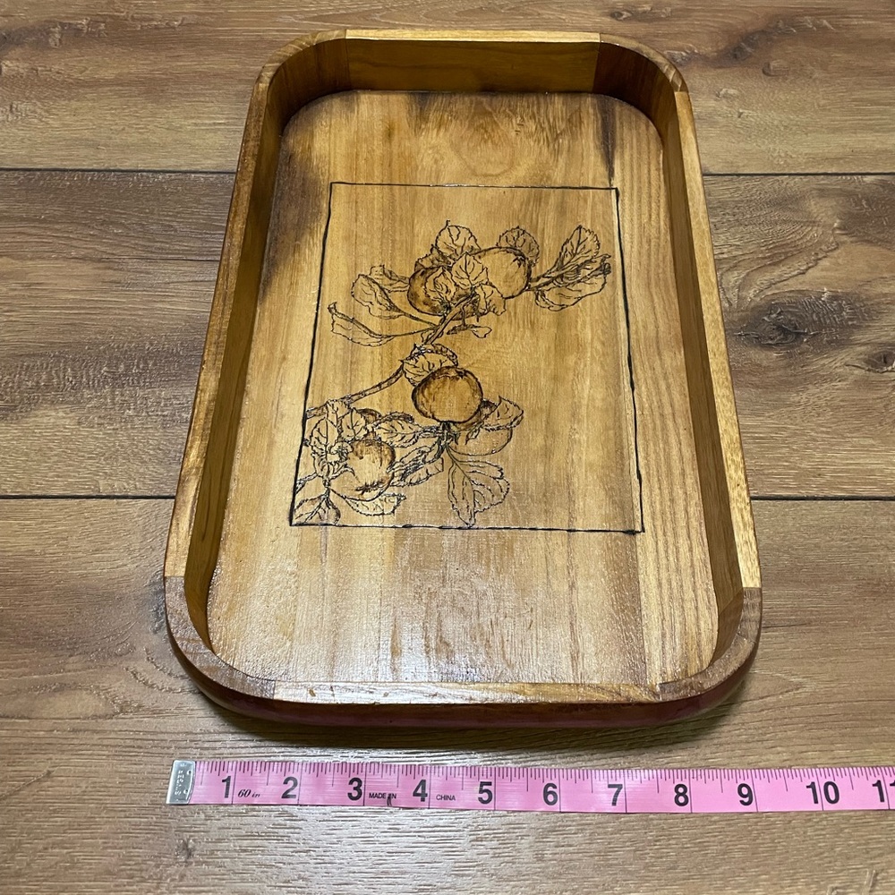 Wooden Tray With Wood burning Design of Fruit Trees - Picture 7 of 7